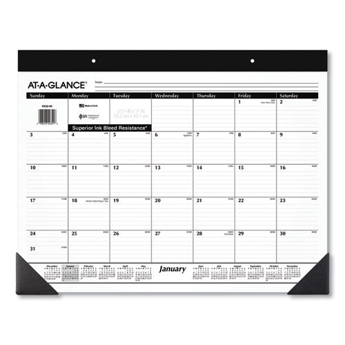 Image of AT-A-GLANCE® Monthly Refillable Desk Pad, 22 x 17, White Sheets, Black Binding, Black Corners, 12-Month (Jan to Dec): 2025