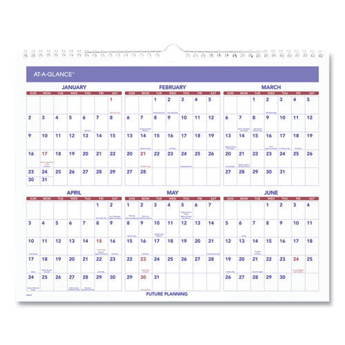 Image of AT-A-GLANCE® Monthly Wall Calendar, 15 x 12, White/Red/Blue Sheets, 12-Month (Jan to Dec): 2025