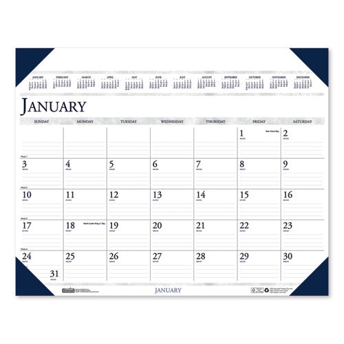 Image of House of Doolittle Executive Monthly Desk Pad Calendar, 24 x 19, White/Blue Sheets, Blue Corners, 12-Month (Jan to Dec): 2025