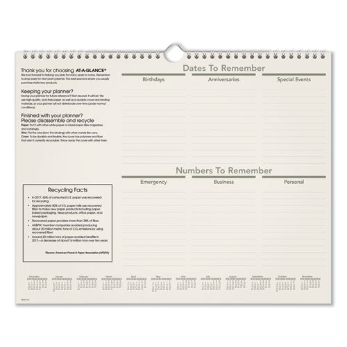 Image of AT-A-GLANCE® Recycled Wall Calendar, Unruled Blocks, 15 x 12, Sand/Green Sheets, 12-Month (Jan to Dec): 2025