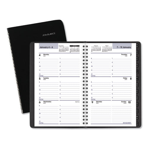Image of AT-A-GLANCE® DayMinder Block Format Weekly Appointment Book, Tabbed Telephone/Add Section, 8.5 x 5.5, Black, 12-Month (Jan to Dec): 2025