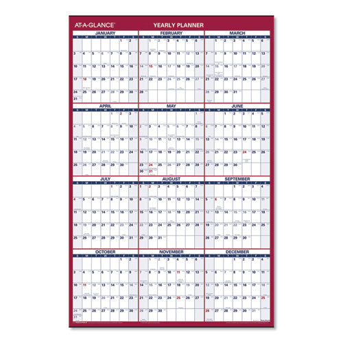 Image of AT-A-GLANCE® Erasable Vertical/Horizontal Wall Planner, 24 x 36, White/Blue/Red Sheets, 12-Month (Jan to Dec): 2025