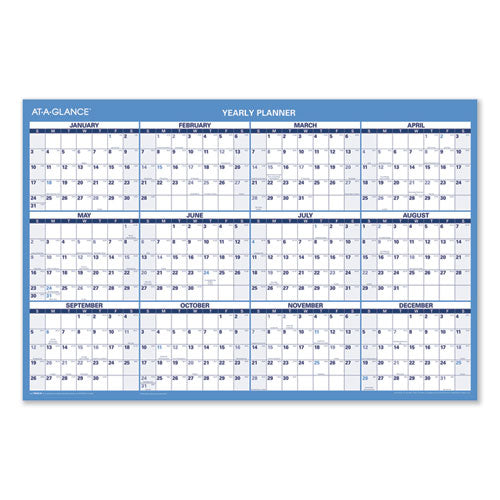 Image of AT-A-GLANCE® Horizontal Reversible/Erasable Wall Planner, 36 x 24, White/Blue Sheets, 12-Month (Jan to Dec): 2025