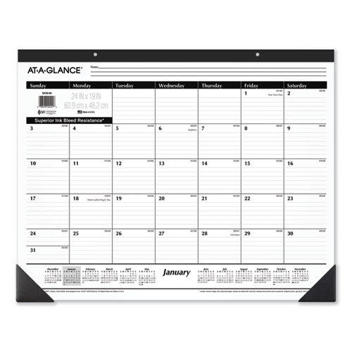 Image of AT-A-GLANCE® Ruled Desk Pad, 24 x 19, White Sheets, Black Binding, Black Corners, 12-Month (Jan to Dec): 2025
