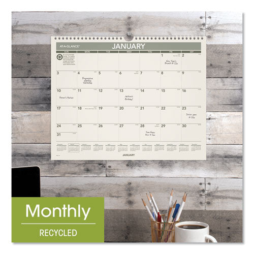 Image of AT-A-GLANCE® Recycled Wall Calendar, Unruled Blocks, 15 x 12, Sand/Green Sheets, 12-Month (Jan to Dec): 2025