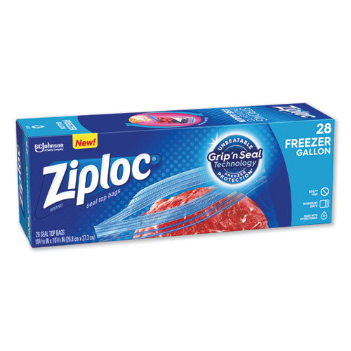 Image of Ziploc® Zipper Freezer Bags, 1 gal, 9.6" x 12.1", Clear, 28/Box
