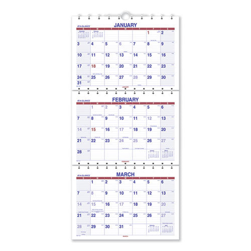 Image of AT-A-GLANCE® Move-A-Page Three-Month Wall Calendar, 12 x 27, White/Red/Blue Sheets, 15-Month: Dec 2024 to Feb 2026