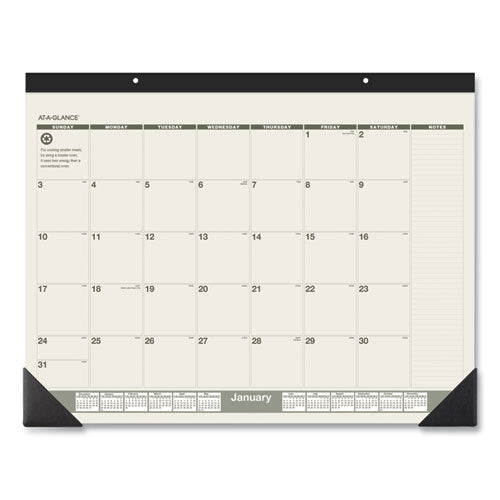 Image of AT-A-GLANCE® Recycled Monthly Desk Pad, 22 x 17, Sand/Green Sheets, Black Binding, Black Corners, 12-Month (Jan to Dec): 2025