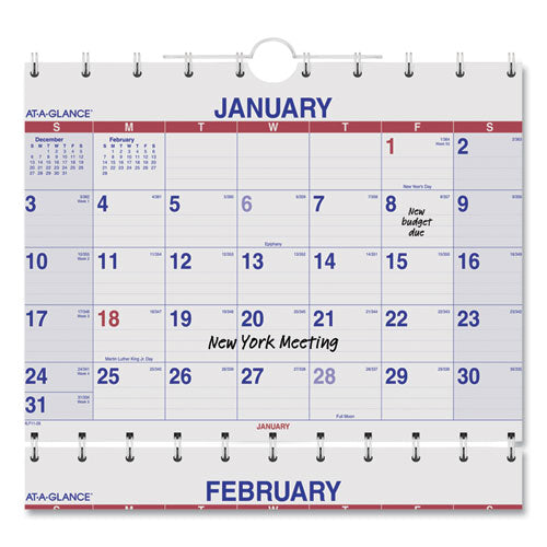 Image of AT-A-GLANCE® Move-A-Page Three-Month Wall Calendar, 12 x 27, White/Red/Blue Sheets, 15-Month: Dec 2024 to Feb 2026