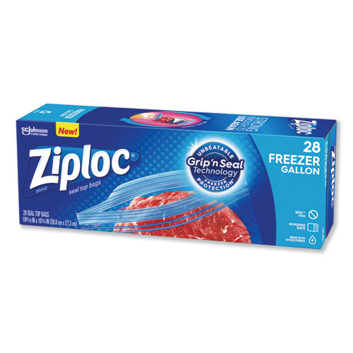 Image of Ziploc® Zipper Freezer Bags, 1 gal, 9.6" x 12.1", Clear, 28/Box