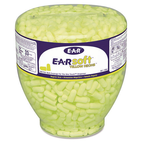 Image of 3M E-A-Rsoft Neon Tapered Earplug Refill, Cordless, Yellow, 500/Box
