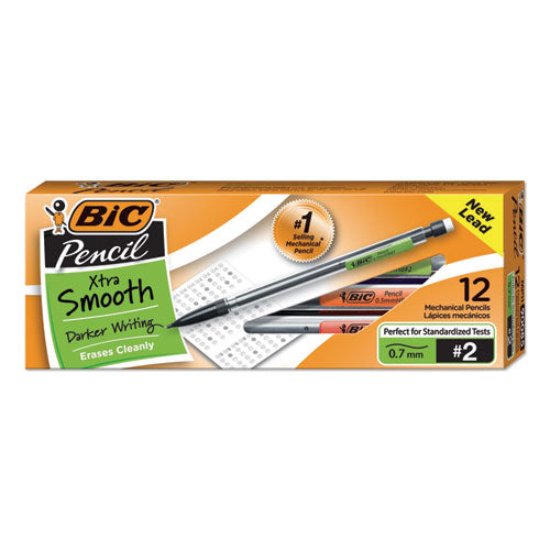 Image of BIC® Xtra Smooth Mechanical Pencils with Tube of Lead, 0.7 mm, HB (#2), Black Lead, Clear Barrel, Dozen