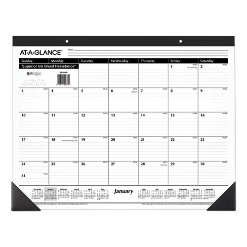 Image of AT-A-GLANCE® Ruled Desk Pad, 22 x 17, White Sheets, Black Binding, Black Corners, 12-Month (Jan to Dec): 2025