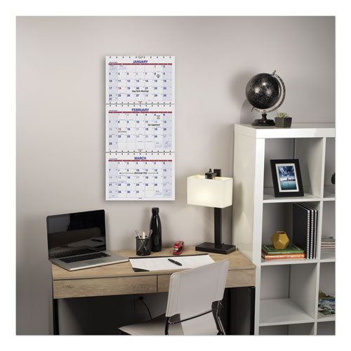 Image of AT-A-GLANCE® Move-A-Page Three-Month Wall Calendar, 12 x 27, White/Red/Blue Sheets, 15-Month: Dec 2024 to Feb 2026