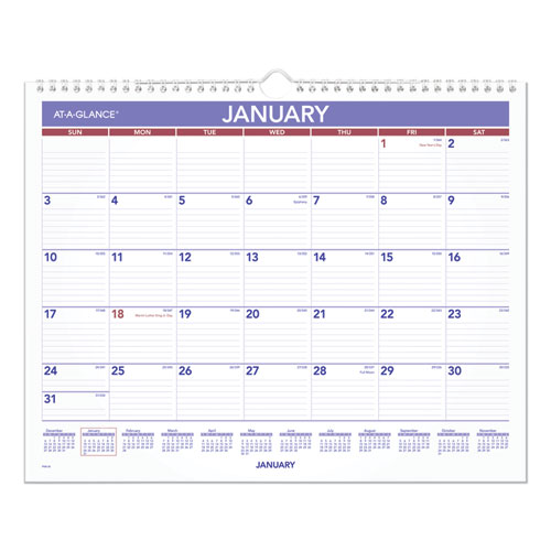 Image of AT-A-GLANCE® Monthly Wall Calendar, 15 x 12, White/Red/Blue Sheets, 12-Month (Jan to Dec): 2025