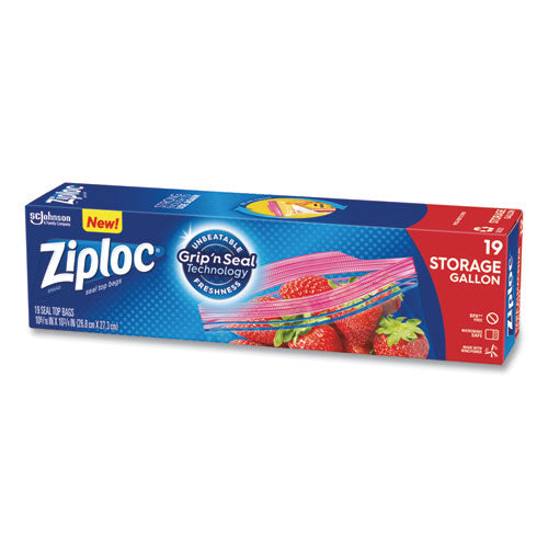 Image of Ziploc® Double Zipper Storage Bags, Triple System Seal, Gallon, 9.6" x 12.1", Clear, 19 Bags/Box, 12 Boxes/Carton