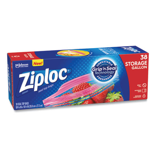 Image of Ziploc® Double Zipper Storage Bags, Triple System Seal, Gallon, 10.56" x 10.75", Clear, 38/Box