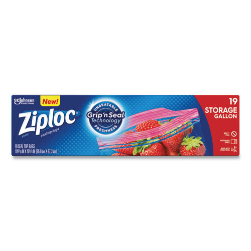 Image of Ziploc® Double Zipper Storage Bags, Triple System Seal, Gallon, 9.6" x 12.1", Clear, 19 Bags/Box, 12 Boxes/Carton