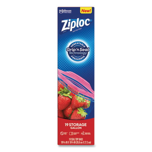 Image of Ziploc® Double Zipper Storage Bags, Triple System Seal, Gallon, 9.6" x 12.1", Clear, 19 Bags/Box, 12 Boxes/Carton