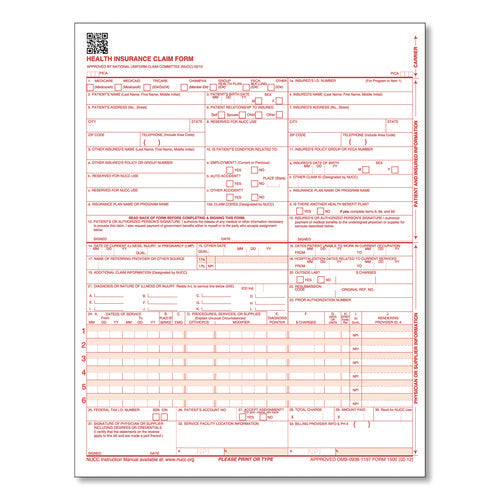 Image of ComplyRight® CMS-1500 Health Insurance Claim Form, One-Part (No Copies), 8.5 x 11, 250 Forms Total