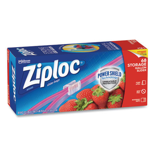 Image of Ziploc® Slider Storage Bags, Gallon, 9.5" x 2.63" x 10.56", Clear, 9/Carton