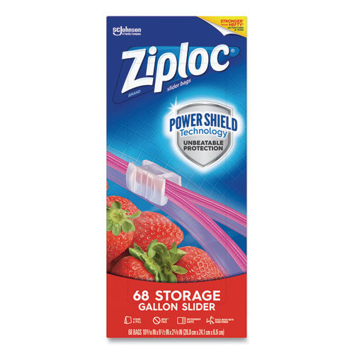 Image of Ziploc® Slider Storage Bags, Gallon, 9.5" x 2.63" x 10.56", Clear, 9/Carton