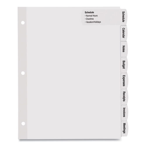 Image of Avery® Big Tab Printable Large White Label Tab Dividers, 8-Tab, 11 x 8.5, White, 4 Sets
