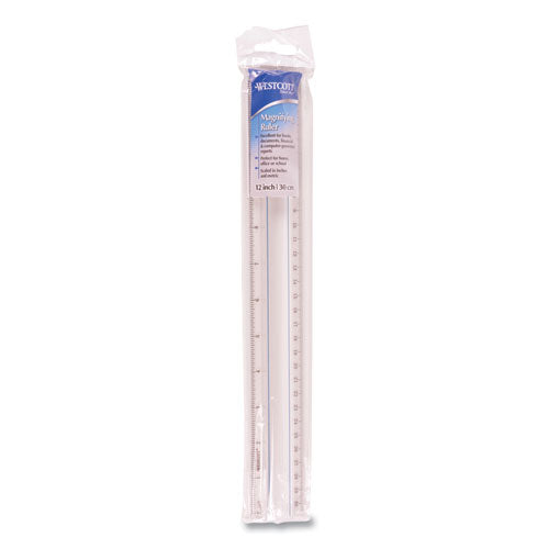 Image of Westcott® 12" Magnifying Ruler, Standard/metric, Plastic, Clear