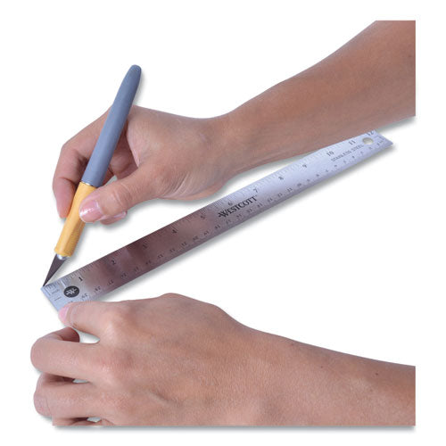 Image of Westcott® Stainless Steel Office Ruler With Non Slip Cork Base, Standard/metric, 12" Long