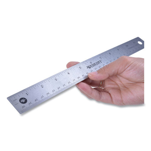 Image of Westcott® Stainless Steel Office Ruler With Non Slip Cork Base, Standard/metric, 12" Long