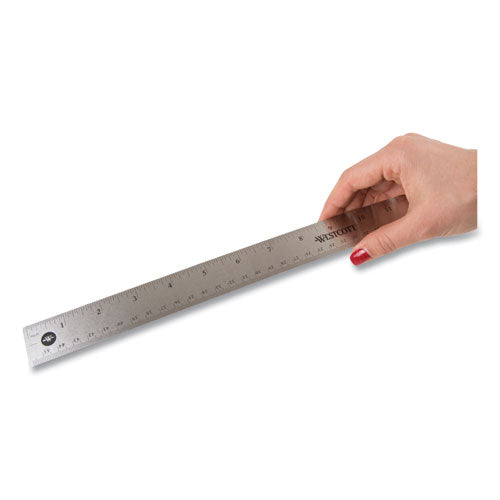 Image of Westcott® Stainless Steel Office Ruler With Non Slip Cork Base, Standard/metric, 18" Long