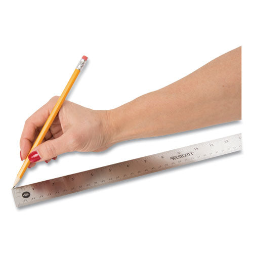 Image of Westcott® Stainless Steel Office Ruler With Non Slip Cork Base, Standard/metric, 18" Long