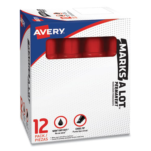 Image of Avery® Marks A Lot Extra-Large Desk-Style Permanent Marker, Extra-Broad Chisel Tip, Red (24147)