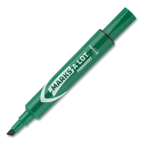 Image of Avery® Marks A Lot Regular Desk-Style Permanent Marker, Broad Chisel Tip, Green, Dozen (7885)