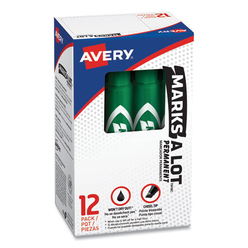 Image of Avery® Marks A Lot Regular Desk-Style Permanent Marker, Broad Chisel Tip, Green, Dozen (7885)