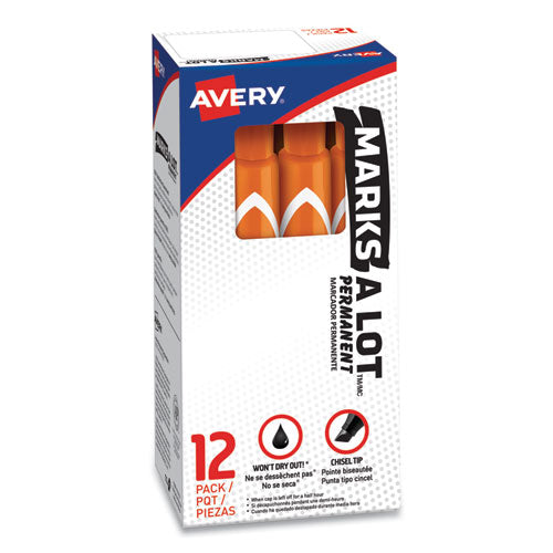 Image of Avery® Marks A Lot Large Desk-Style Permanent Marker, Broad Chisel Tip, Orange, Dozen (8883)