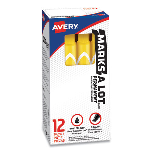Image of Avery® Marks A Lot Large Desk-Style Permanent Marker, Broad Chisel Tip, Yellow, Dozen (8882)