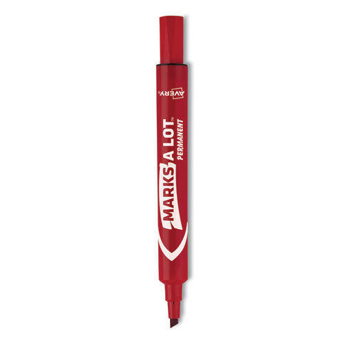 Image of Avery® Marks A Lot Regular Desk-Style Permanent Marker, Broad Chisel Tip, Red, Dozen (7887)