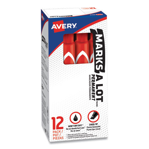 Image of Avery® Marks A Lot Large Desk-Style Permanent Marker, Broad Chisel Tip, Red, Dozen (8887)