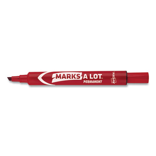 Image of Avery® Marks A Lot Large Desk-Style Permanent Marker, Broad Chisel Tip, Red, Dozen (8887)