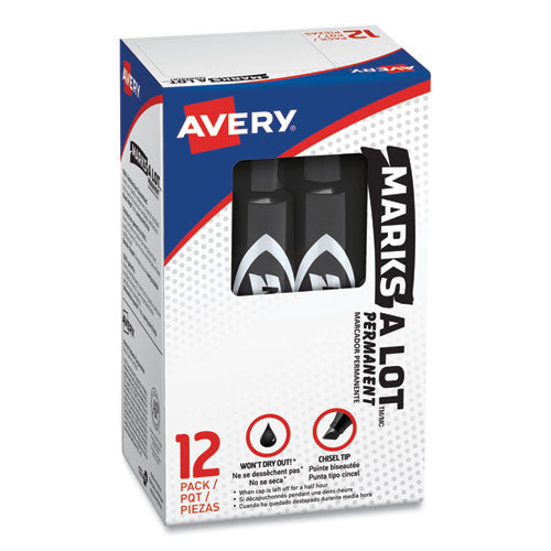 Image of Avery® Marks A Lot Regular Desk-Style Permanent Marker, Broad Chisel Tip, Black, Dozen (7888)