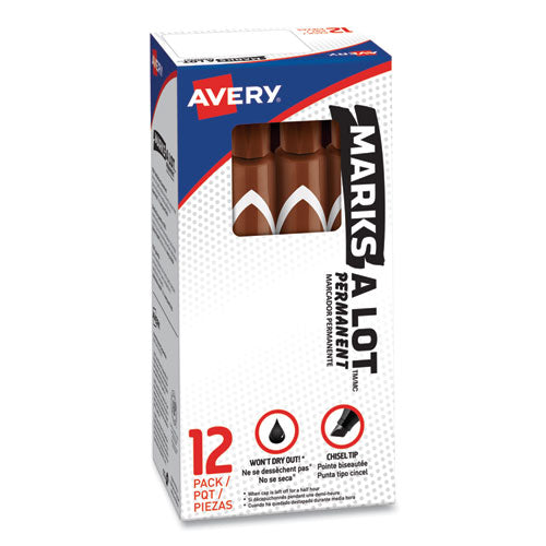 Image of Avery® Marks A Lot Large Desk-Style Permanent Marker, Broad Chisel Tip, Brown, Dozen (8881)