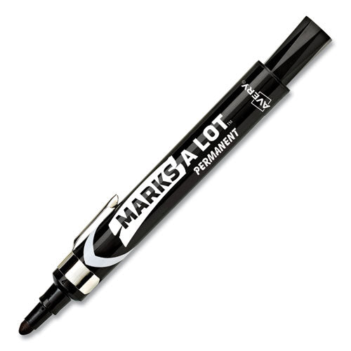 Image of Avery® Marks A Lot Large Desk-Style Permanent Marker With Metal Pocket Clip, Broad Bullet Tip, Black, Dozen (24878)