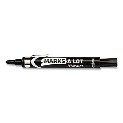 Image of Avery® Marks A Lot Large Desk-Style Permanent Marker With Metal Pocket Clip, Broad Bullet Tip, Black, Dozen (24878)