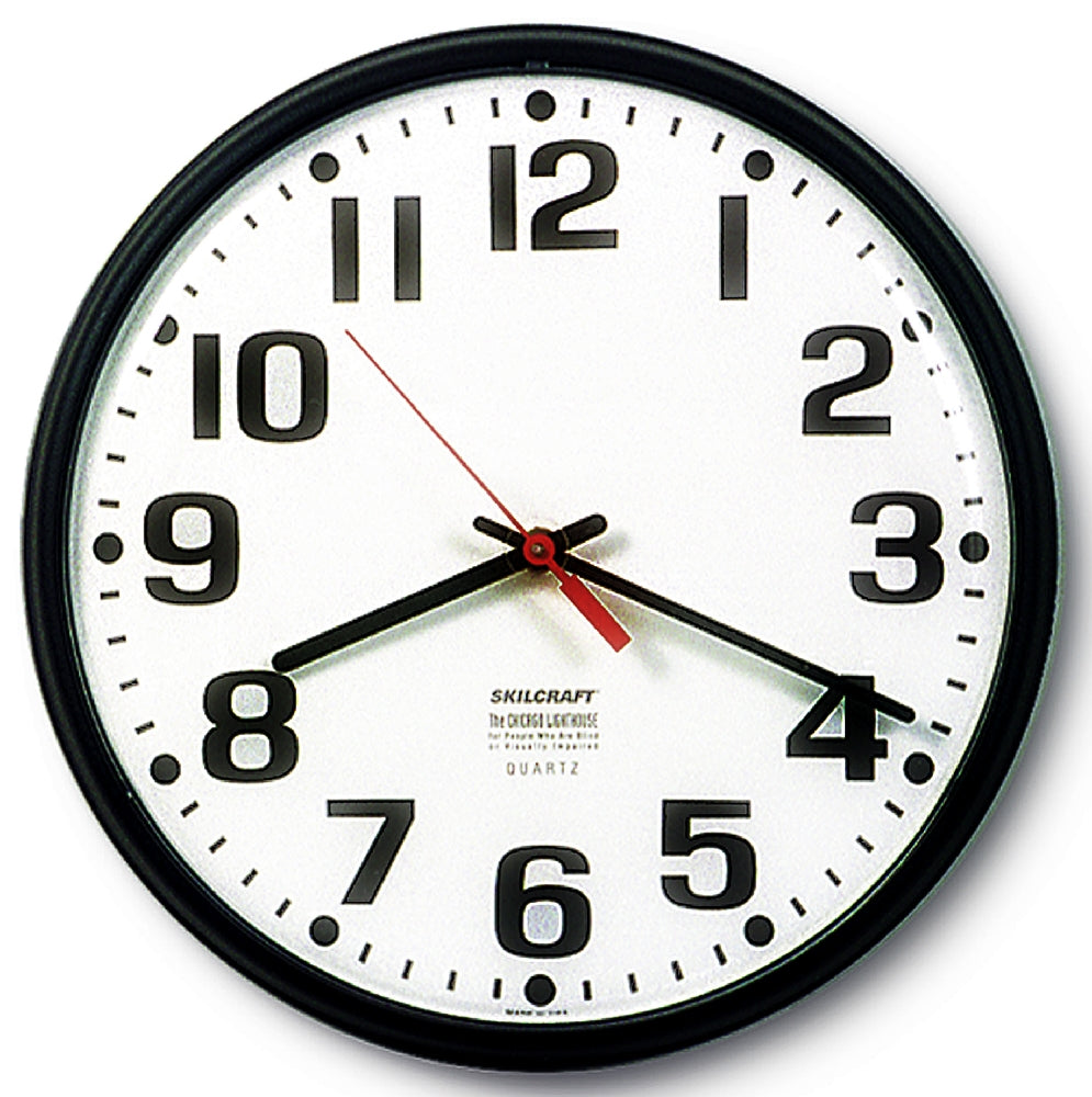 Image of Quartz Wall Clock Slimline, Plastic Frame, 12.75" Diameter, Black Case/White Face