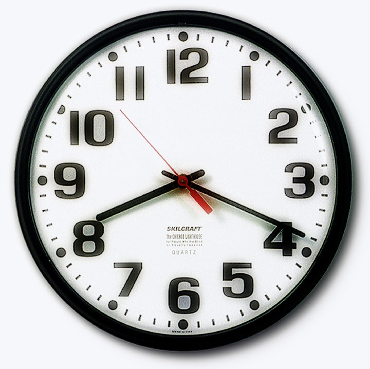 Image of Quartz Wall Clock Slimline, Plastic Frame, 9.25" Diameter, Black Case/White Face
