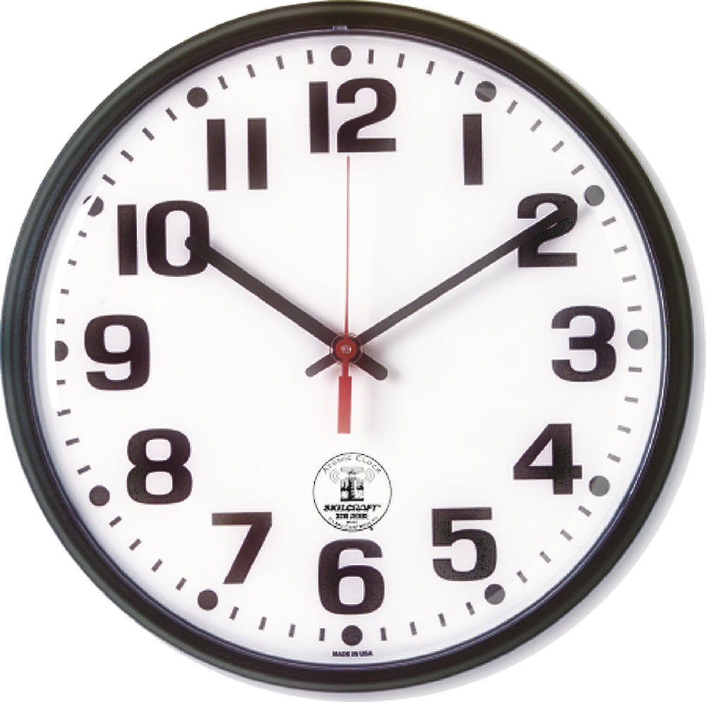 Image of Radio-controlled Atomic Wall Clock, Plastic Frame, 12.75" Diameter, Black Case/White Face