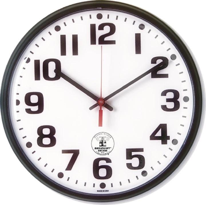 Image of Radio-controlled Atomic Wall Clock, Plastic Frame, 12.75" Diameter, Black Case/White Face