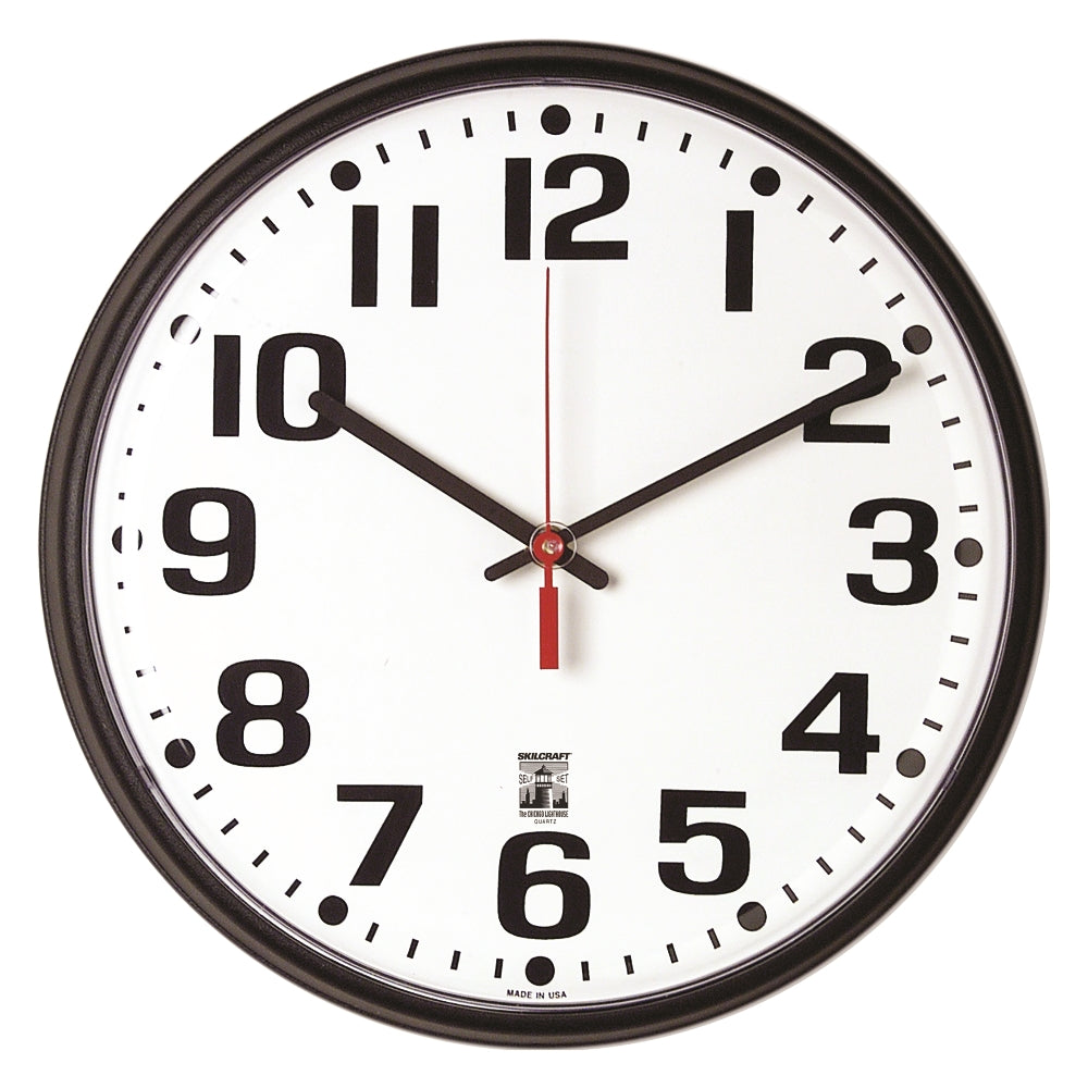 Image of Self-Set Wall Clock, Plastic Slimline Frame, 12.75" Diameter, Black Case/White Face