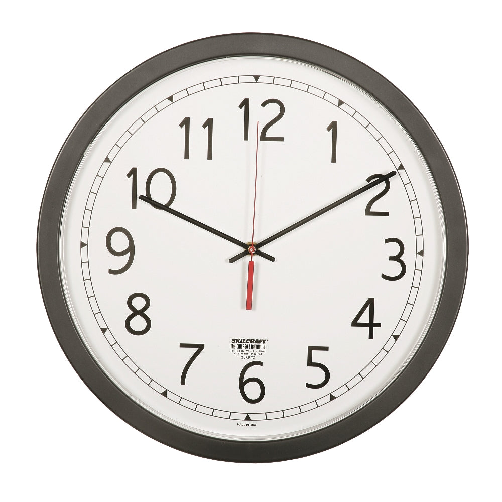 Image of Quartz Wall Clock, Black Plastic Frame, 16.5" Diameter